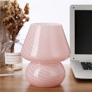 Pink Mushroom Lamp,Glass Mushroom Bedside Table Lamps Translucent Murano Vintage